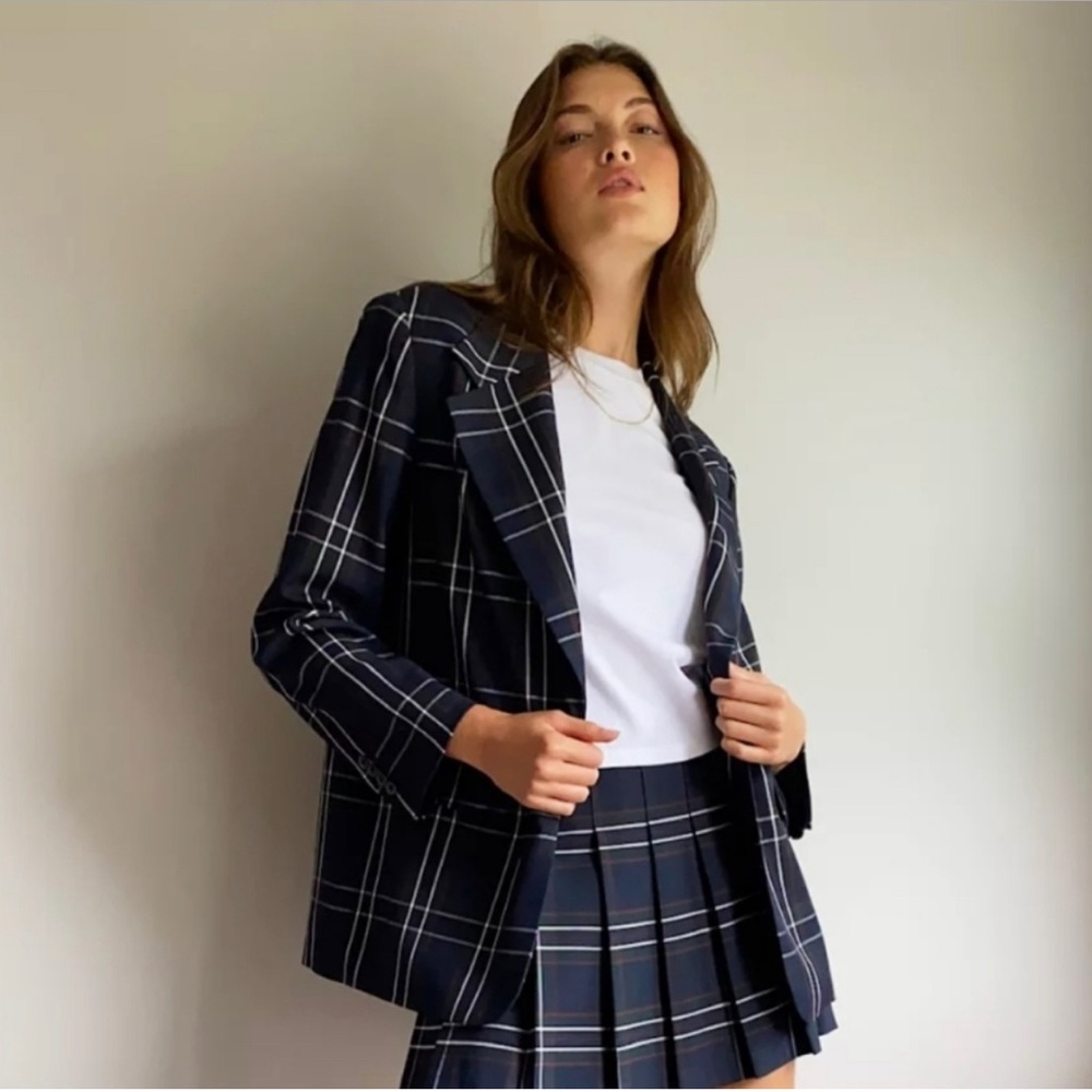 Navy Plaid Aritzia Sunday Best Pilot Blazer
